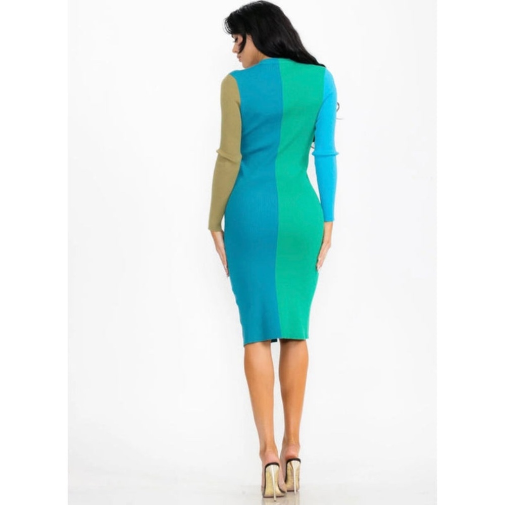 RUN In Color (Colorblock Ribbed Midi Dress) - Picture 3 of 4